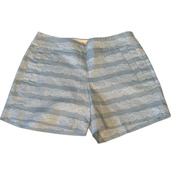 J.‎ Crew Factory Stretch NWOT light blue wave patterned Bermuda short. Size 0 - Picture 1 of 11